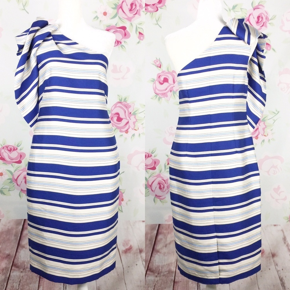 NEW Banana Republic One Shoulder Blue White Stripe Dress 6